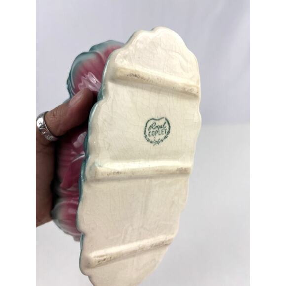 VTG Royal Copley Ceramic Pink & Blue Tulip Floral Pottery Planter Art Nouveau - Picture 13 of 16